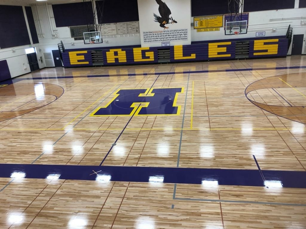 Refinished high school gym floor
